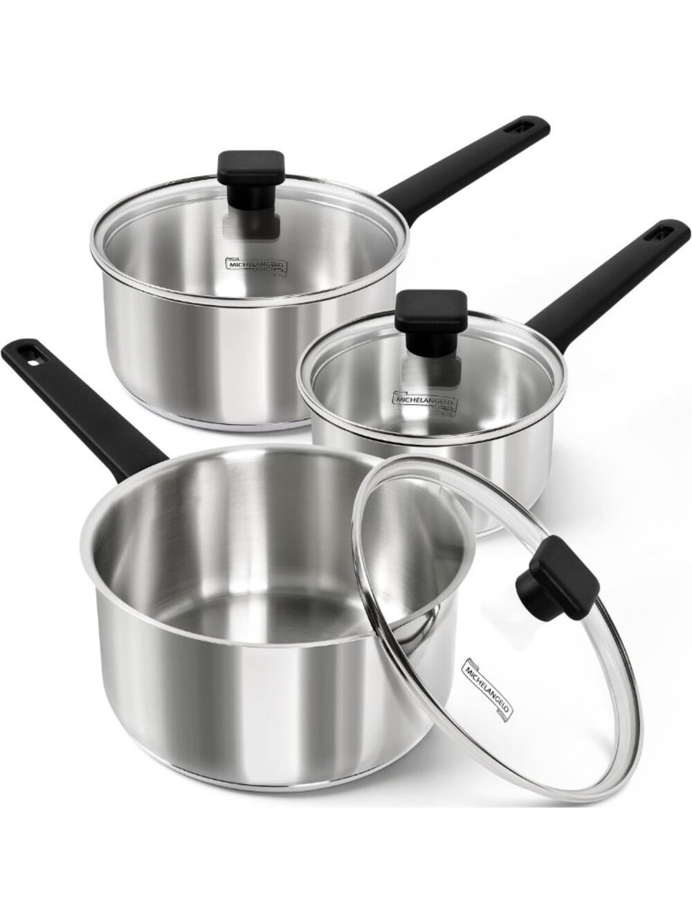 Stainless Steel Saucepan Set 1QT 2QT 3QT, Nonstick, Induction Ready, Bakelite